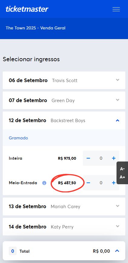 Comprovação preço The Town meia-entrada Travis Scott