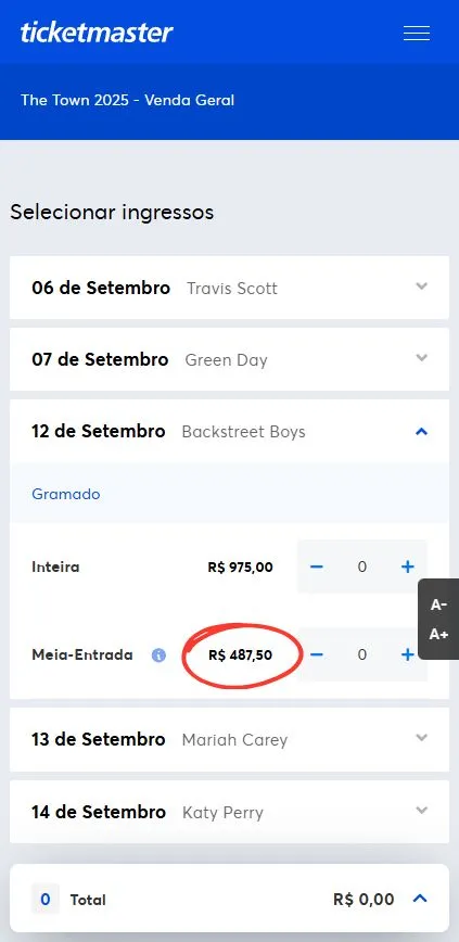 Comprovação preço The Town meia-entrada Travis Scott